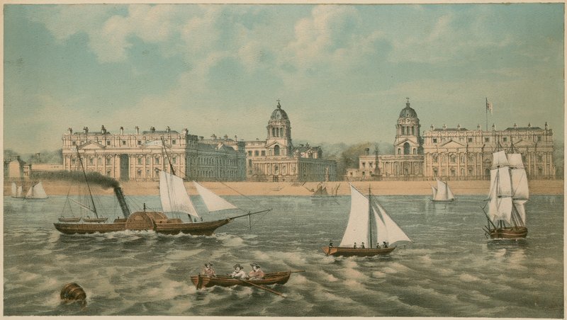 Utsikt over Greenwich Hospital, London av English School