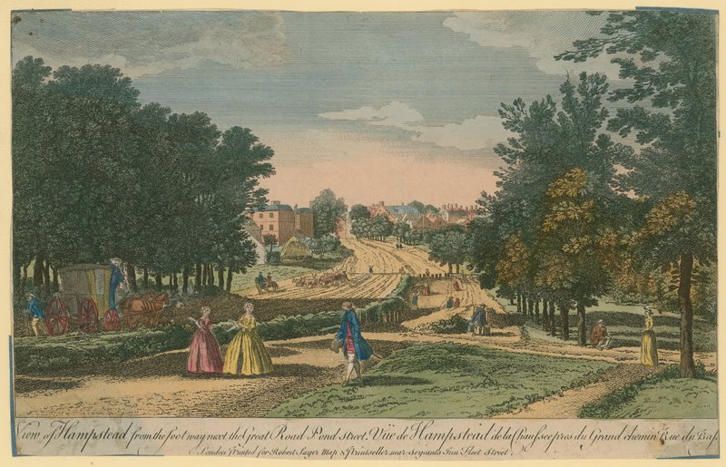 Utsikt over Hampstead fra gangveien ved siden av Great Road, Pond Street av English School