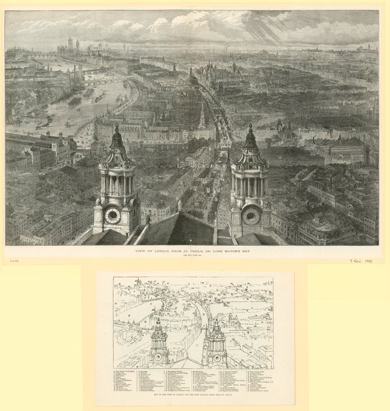 Utsikt over London fra St Pauls på Lord Mayors Day av English School