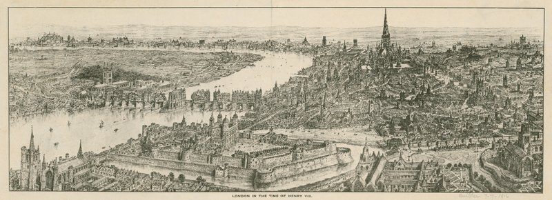Utsikt over London på kong Henry VIIIs tid av English School
