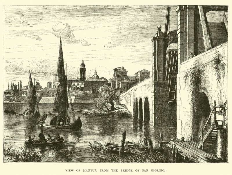 Utsikt over Mantua fra San Giorgio-broen av English School