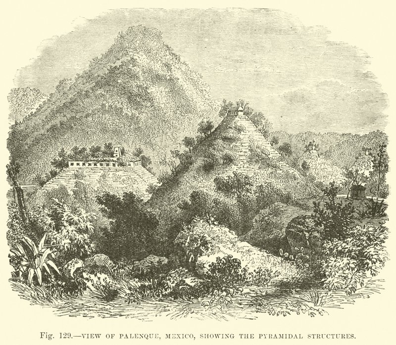 Utsikt over Palenque, Mexico, som viser de pyramideformede strukturene av English School