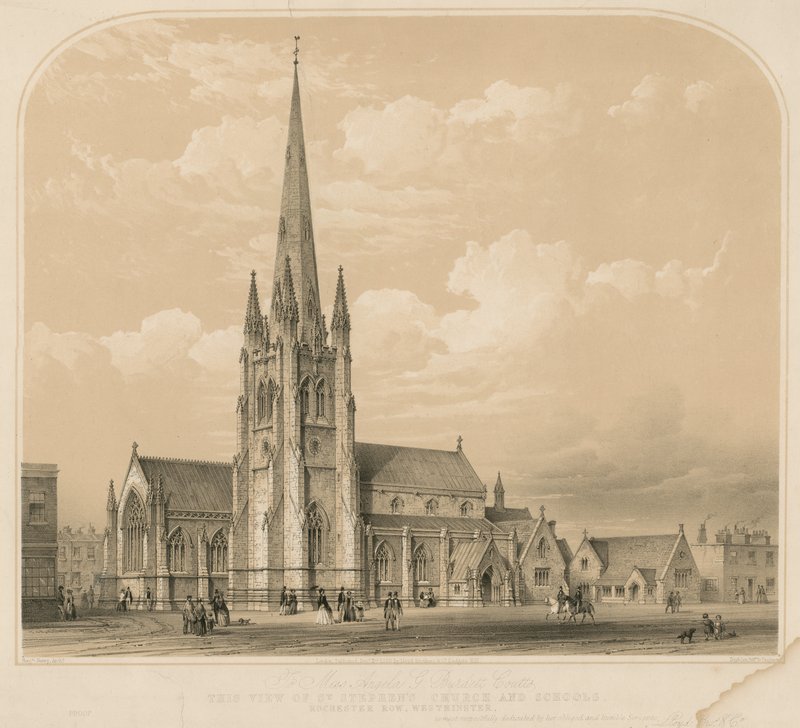 Utsikt over St Stephens kirke og skoler, Rochester Row, Westminster av English School