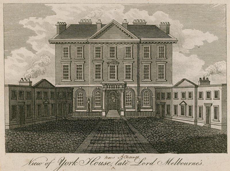Utsikt over York House (senere Albany), huset til avdøde Lord Melbourne av English School