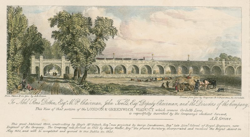 Utsikt over en del av London og Greenwich Viaduct, der den krysser Corbetts Lane, London av English School