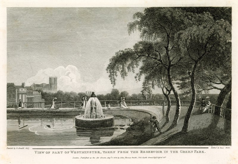 Utsikt over en del av Westminster, tatt fra reservoaret i Green Park av English School
