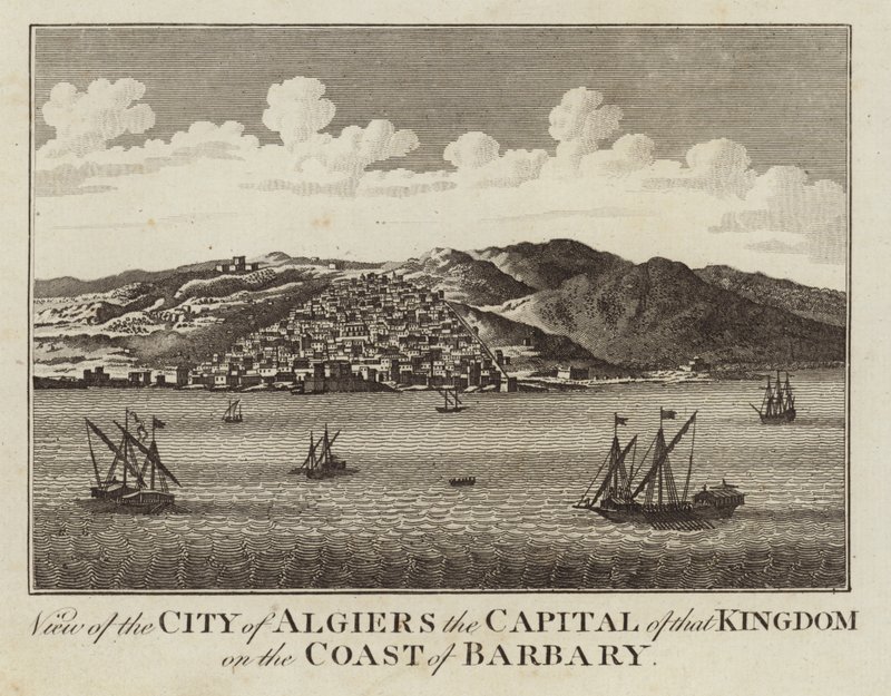 Utsikt over byen Alger, hovedstaden i det kongeriket på kysten av Barbary av English School