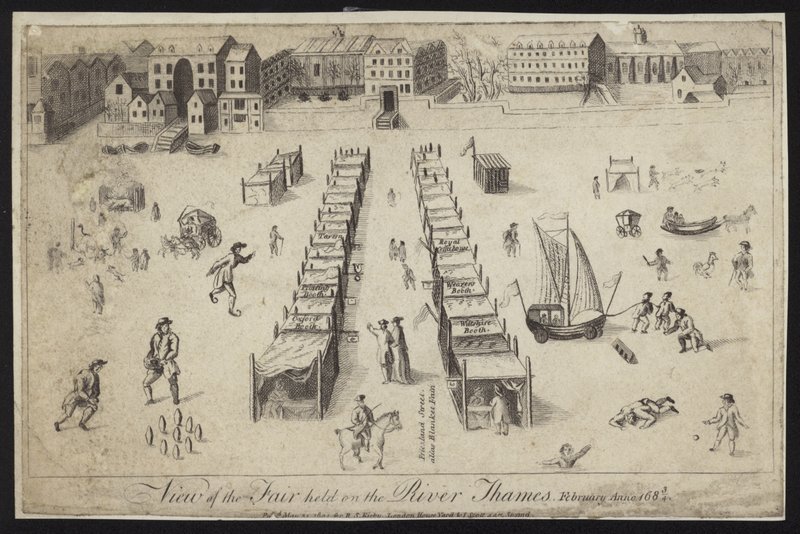 Utsikt over messen holdt ved Themsen, 1683-1684 av English School