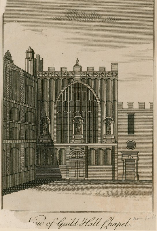 Utsikt over Guildhall Chapel, London av English School