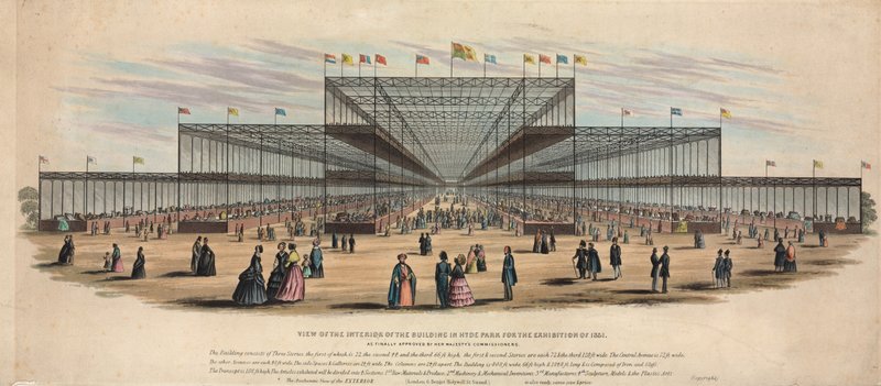Utsikt over interiøret i bygningen i Hyde Park for utstillingen i 1851 av English School