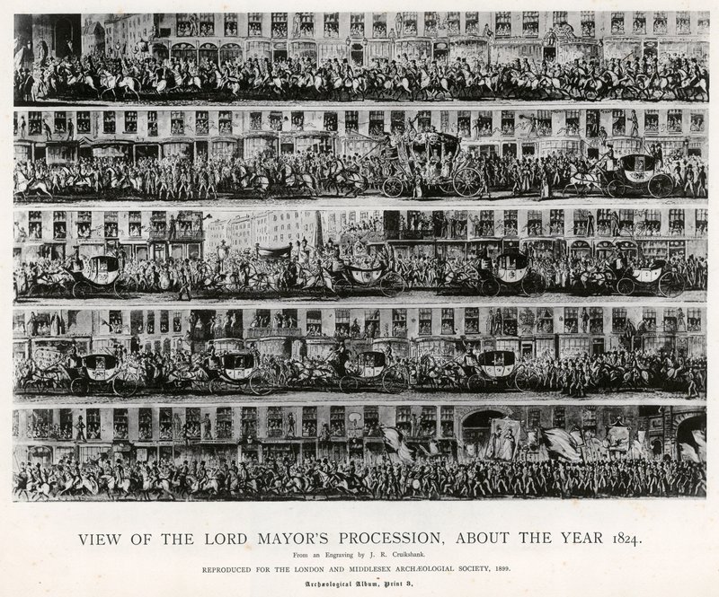 Utsikt over Lord Mayors Procession, omtrent året 1824 av English School