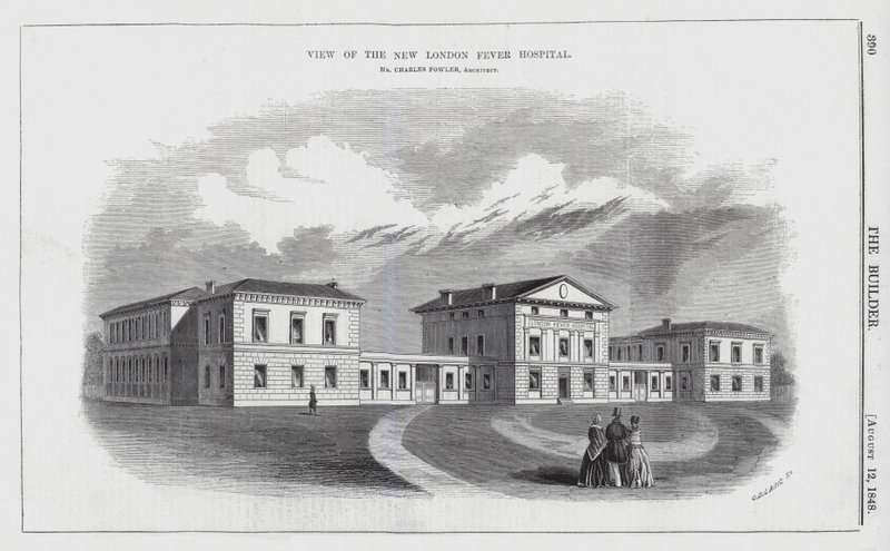 Utsikt over New London Fever Hospital (gravering) av English School