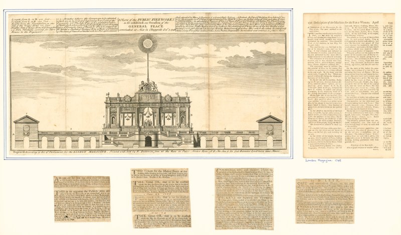 Utsikt over det offentlige fyrverkeriet for freden i Aix La Chapelle 1749 av English School