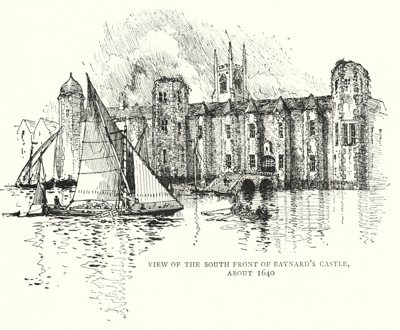 Utsikt over sørfronten til Baynard's Castle, ca 1640 (gravering) av English School