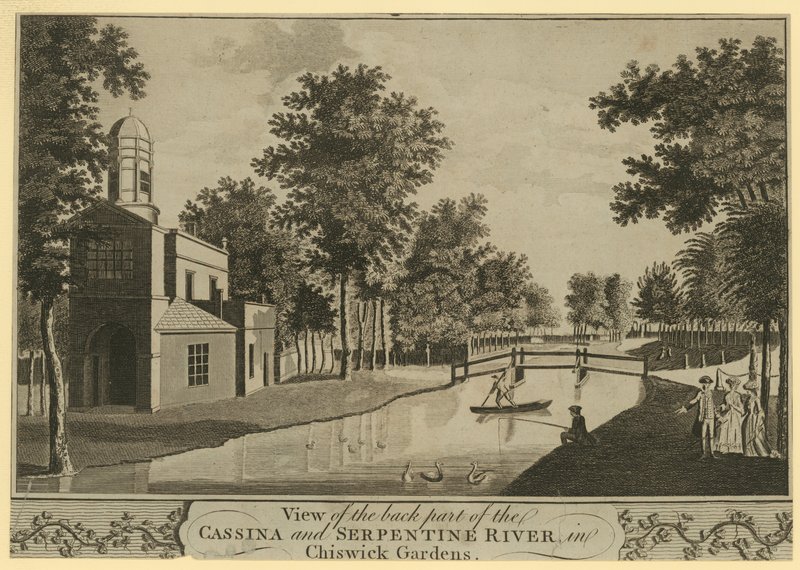 Utsikt over den bakre delen av Cassina og Serpentine River av English School