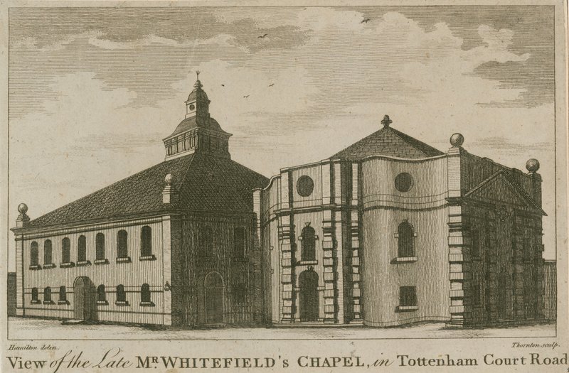 Utsikt over avdøde Mr Whitefields Chapel i Tottenham Court Road, London av English School