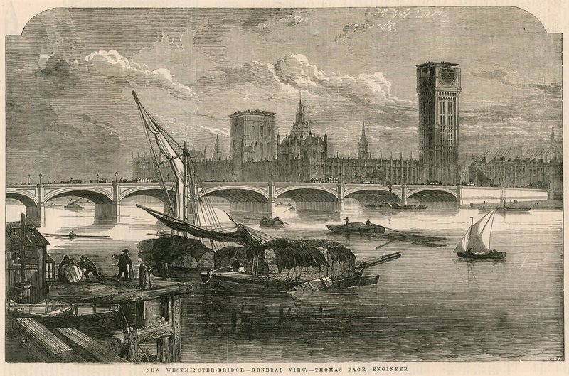 Utsikt over den nye Westminster Bridge, London av English School