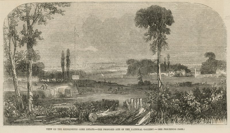 Utsikt over Kensington Gore Estate, det foreslåtte stedet for Nasjonalgalleriet av English School