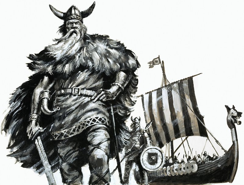 Viking og langskip av English School
