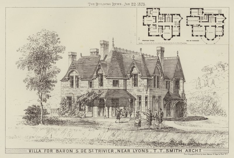 Villa for Baron S de St Trivier, nær Lyons (gravering) av English School