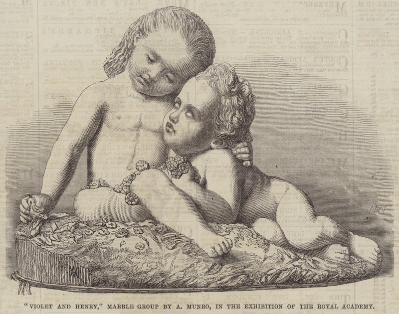 "Violet and Henry," Marble Group av A Munro, i utstillingen til Royal Academy (gravering) av English School