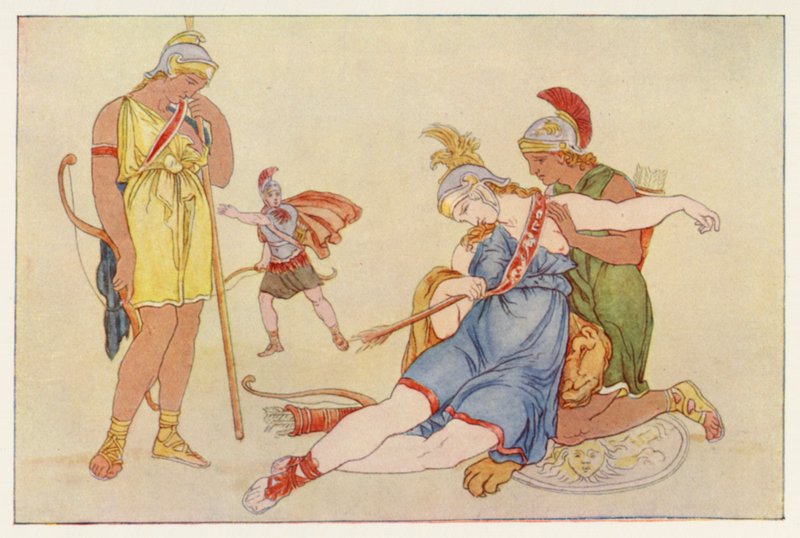 Virgils Aeneid: The Death of Camilla (farge litho) av English School