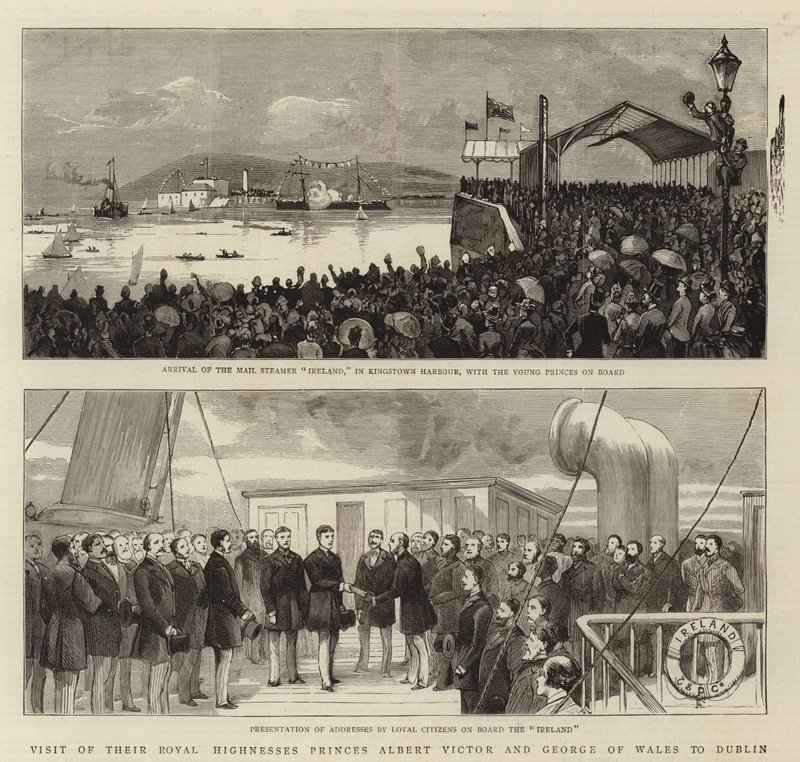 Besøk av Deres Kongelige Høyheter Prinser Albert Victor og George av Wales til Dublin (gravering) av English School