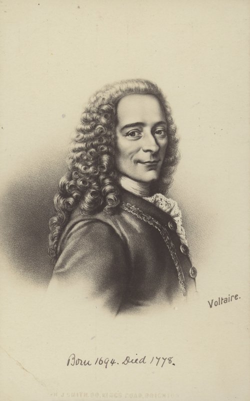 Voltaire (1694–1778), fransk forfatter, filosof og dramatiker (litografi) av English School