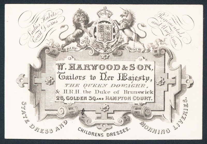 W Harwood & Son, skreddere, handelskort av English School