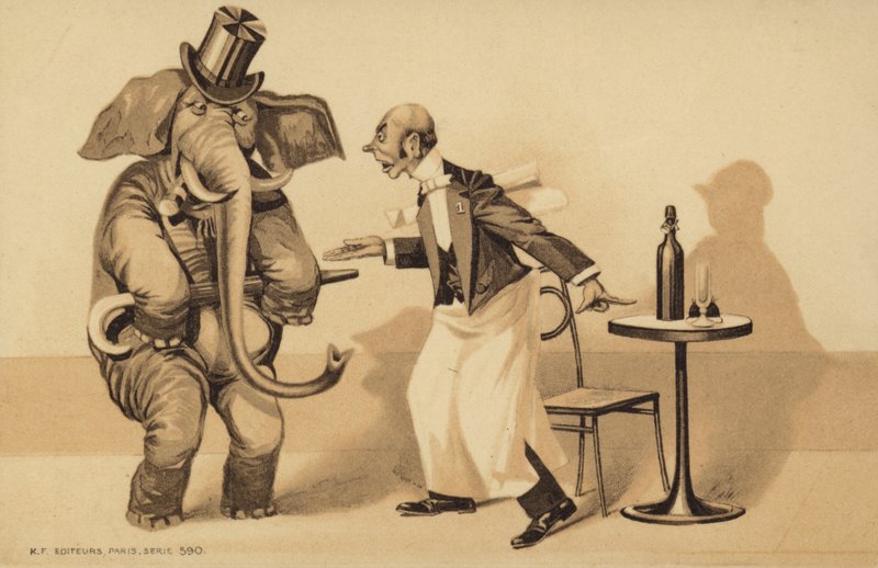 Servitør serverer en elefant av English School