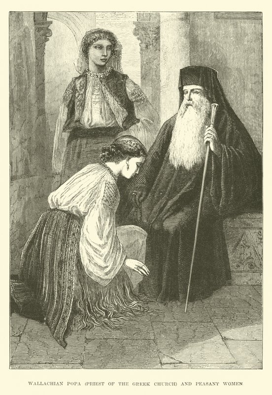 Wallachian popa, prest for den greske kirken, og bondekvinner av English School