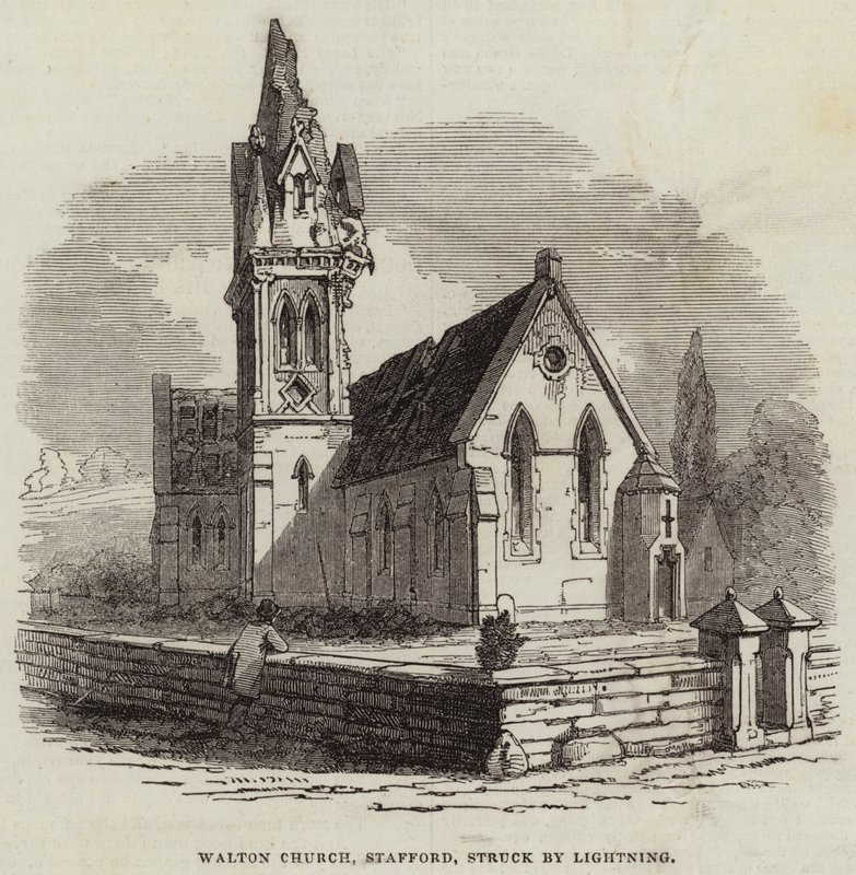 Walton Church, Stafford, truffet av lynet (gravering) av English School
