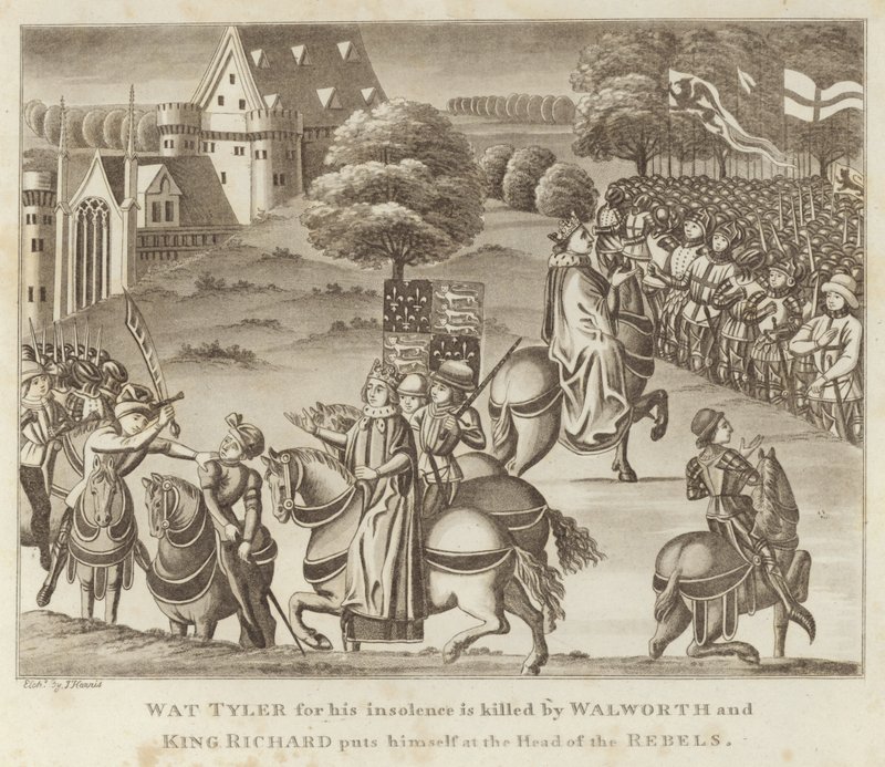 Wat Tyler for sin frekkhet blir drept av Walworth og kong Richard setter seg i spissen for opprørerne av English School