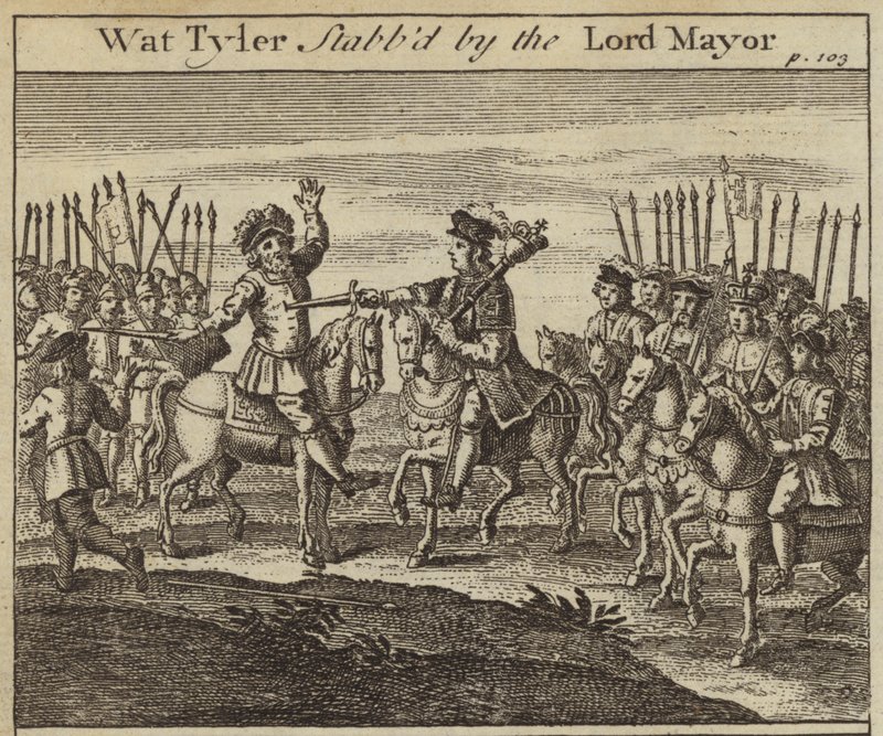 Wat Tyler knivstukket av William Walworth, Lord Mayor of London, Peasants" Revolt, 1381 av English School