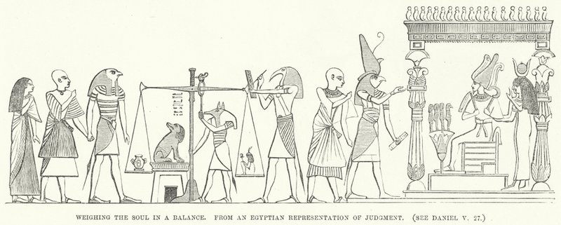 Å veie sjelen i en vekt, fra en egyptisk representasjon av dømmekraft (gravering) av English School