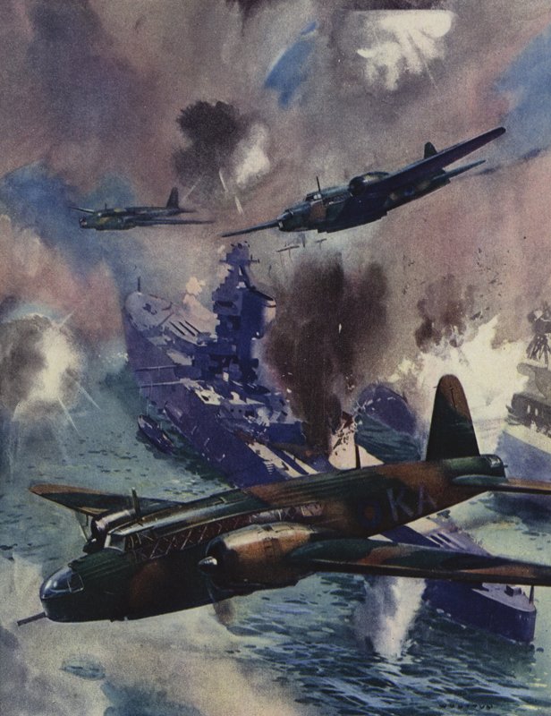 Wellington-bombefly angriper den tyske marinebasen i Kiel, 1939 av English School