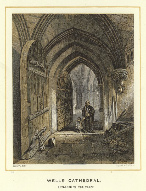 Wells Cathedral, inngang til krypten av English School