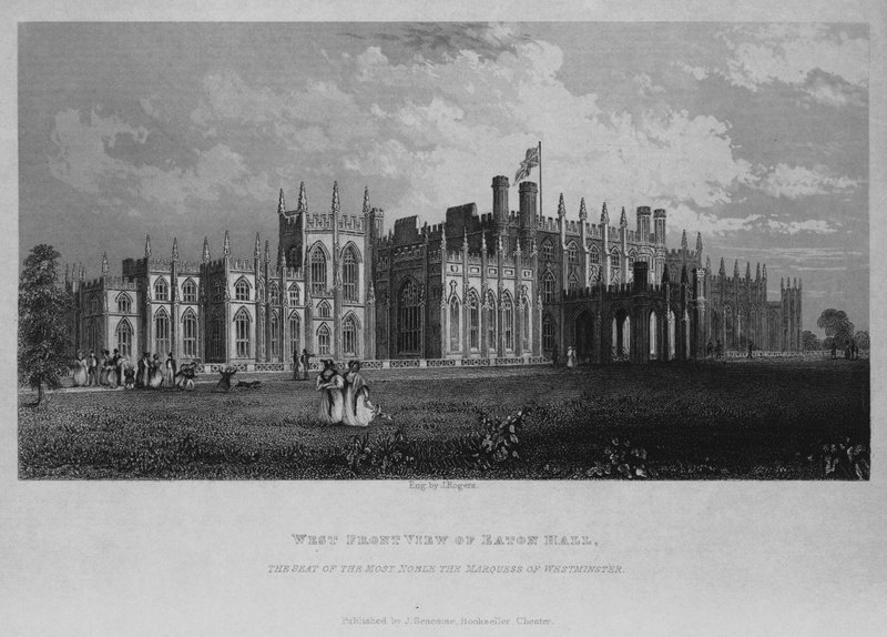 Vest sett forfra av Eaton Hall, setet til de edleste Marquess of Westminster av English School