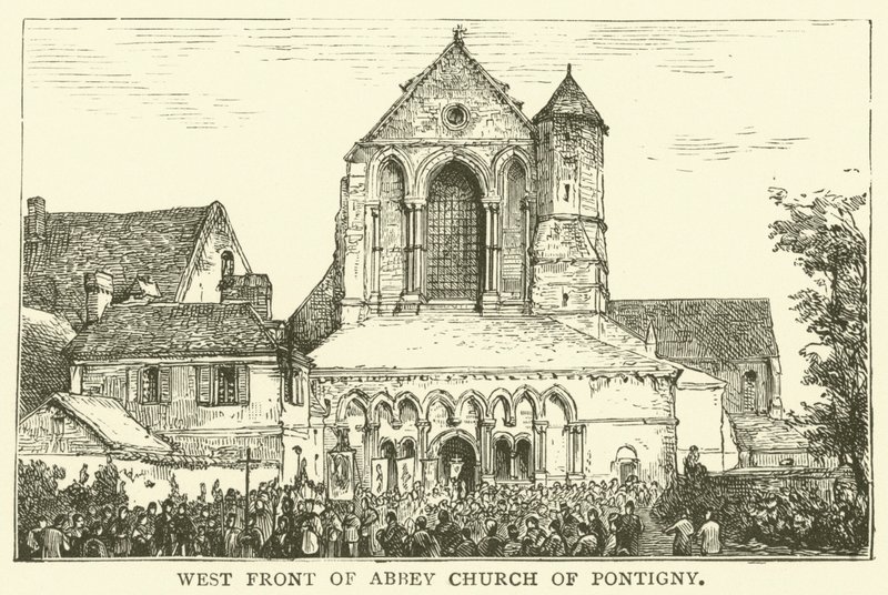 Vestfronten til Abbey Church of Pontigny (gravering) av English School