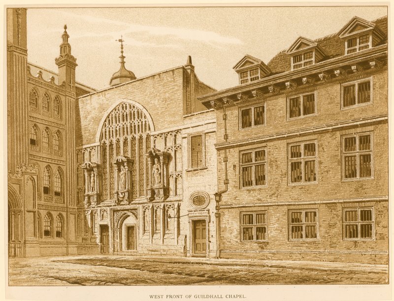 Vestfronten av Guildhall Chapel, London av English School
