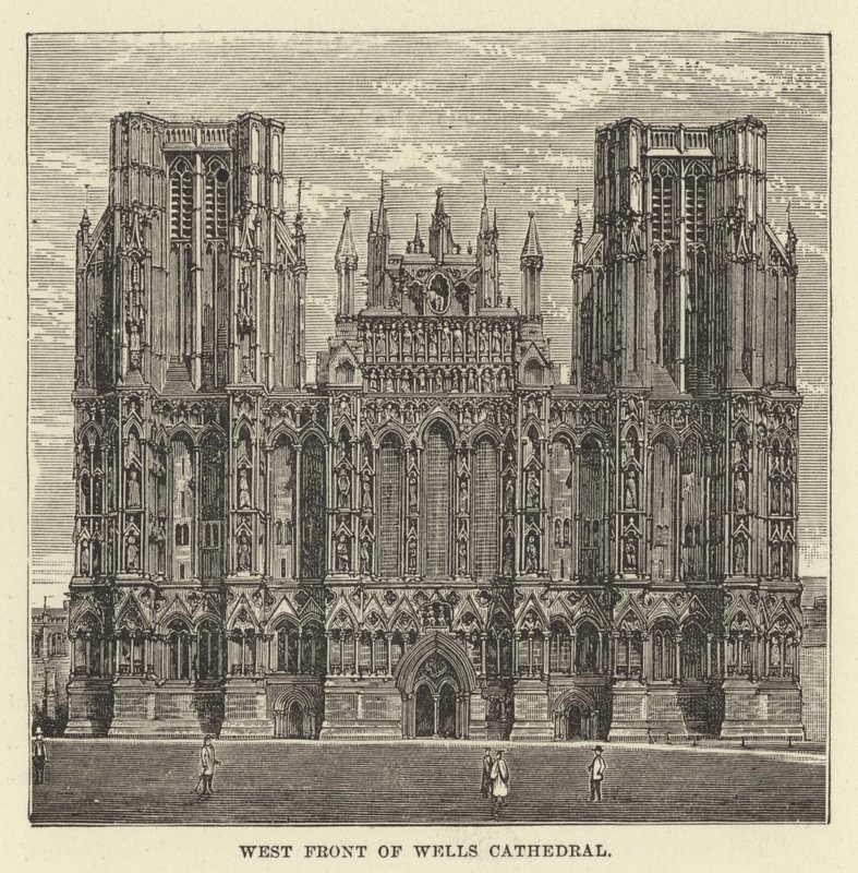 Vestfronten av Wells Cathedral av English School