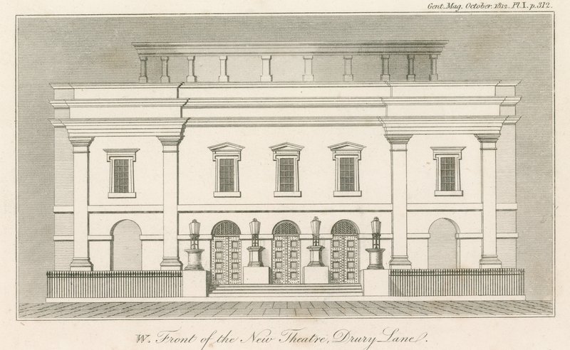 Vest foran det nye Drury Lane Theatre, London av English School