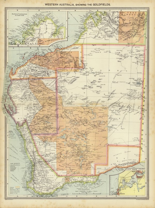 Vest-Australia, som viser gullmarkene (farge litho) av English School