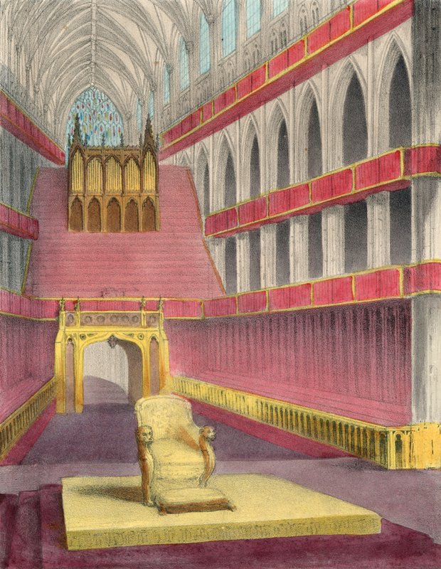 Westminster Abbey, rustet opp for kroningen av dronning Victoria av English School