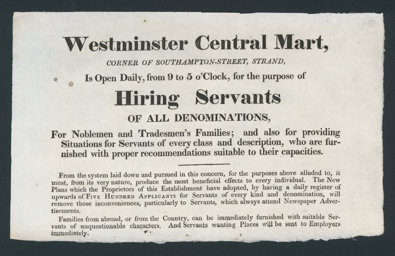 Westminster Central Mart, ansettelse av tjenere av English School