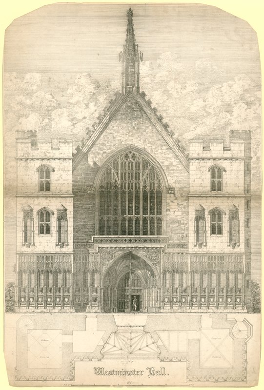 Westminster Hall, London, inkludert en grunnplan av bygningen av English School