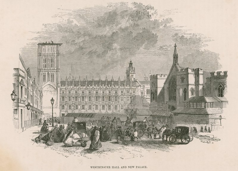 Westminster Hall og det nye Palace of Westminster, London av English School