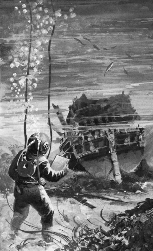 Da svenske marinedykkere gikk ned, fant de Vasa bevart i overraskende god stand (litho) av English School