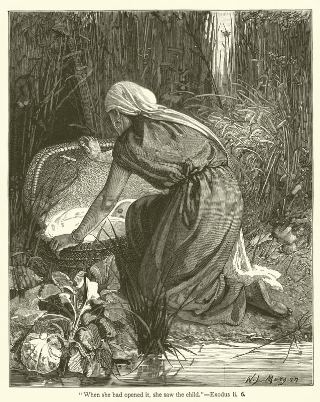 "Da hun hadde åpnet den, så hun barnet", Exodus, ii, 6 (gravering) av English School