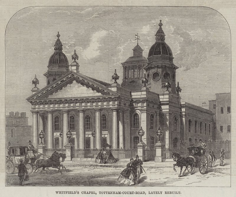 Whitfield's Chapel, Tottenham-Court-Road, nylig gjenoppbygd (gravering) av English School